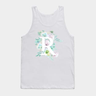 Botanical alphabet R green and purple flowers Tank Top